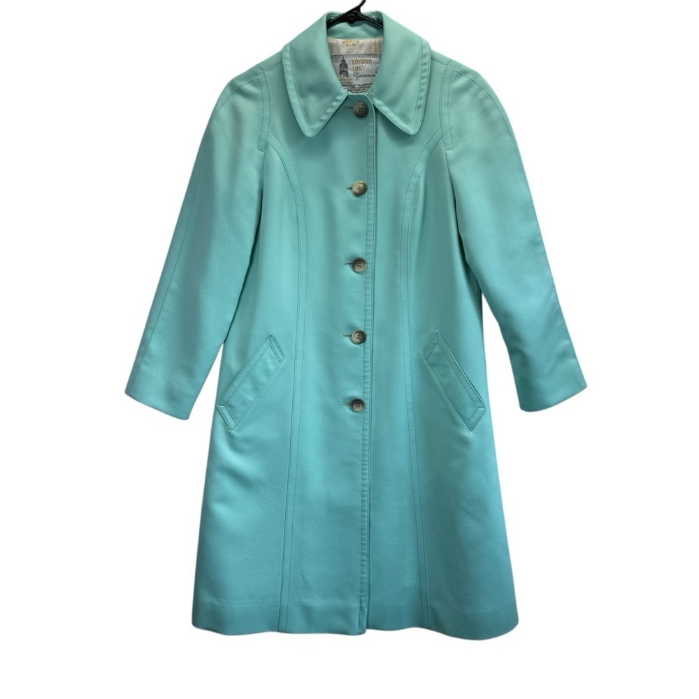 London Fog Vintage Aqua Blue/Green Trench Raincoat. Size 8R